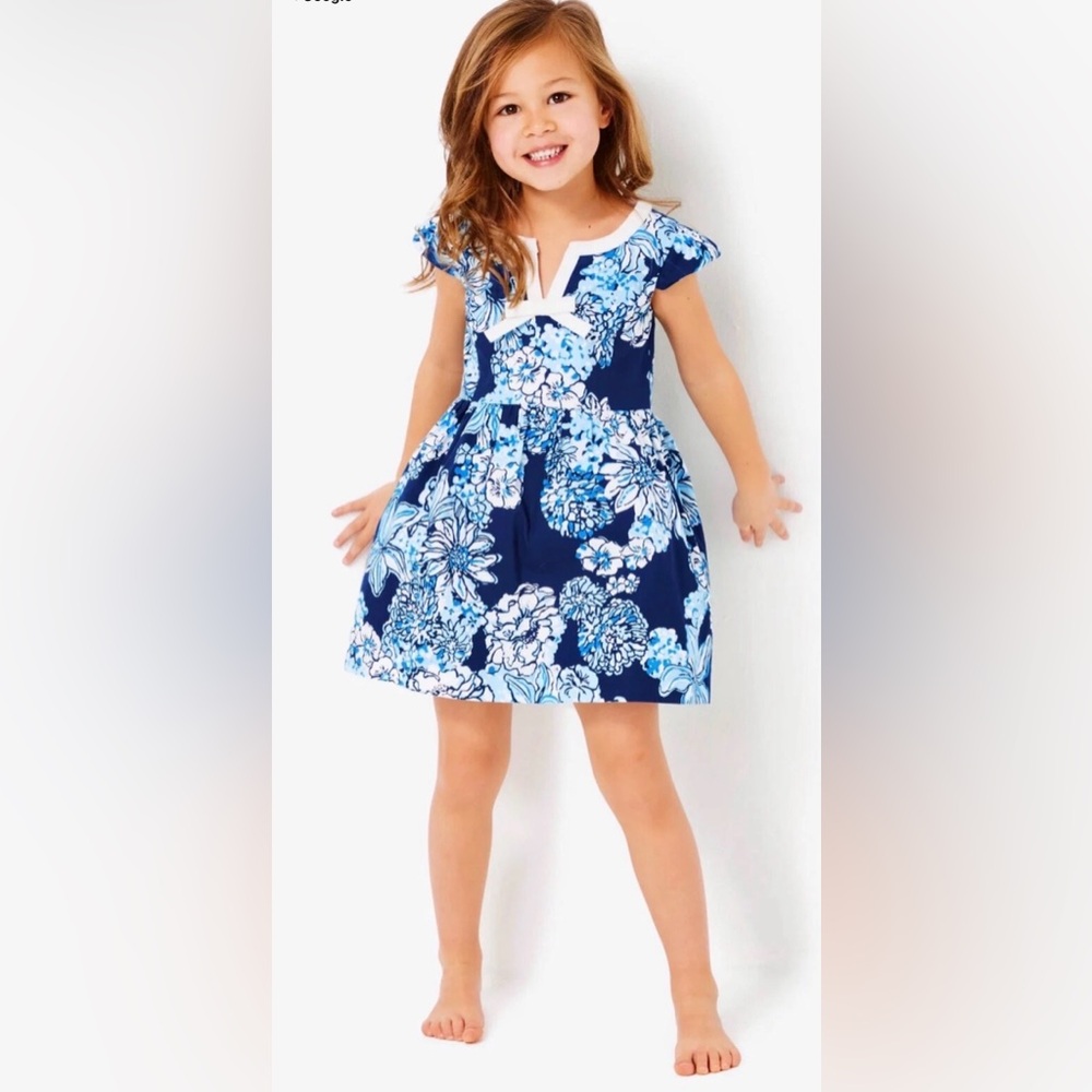 Lilly Pulitzer Girls’ Louise Dress Size 6 ♥️ Low Tide Navy Bouquet All Day
